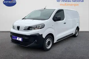 Peugeot Expert Fourgon blanc vu en 3/4 avant droit avec pare-chocs noir et jantes acier simples.