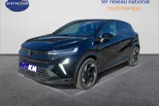 Renault Captur E-Tech hybride noir étoile métal en 3/4 avant droit avec feux LED et jantes bi-ton 18 pouces.