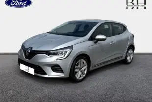 Renault Clio 1.0 TCe 100ch Business gris platine vue 3/4 avant droit avec phares LED et jantes alliage.