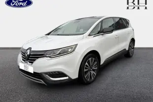 Renault Espace blanc Glacier en 3/4 avant droit, avec jantes alliage et feux LED distinctifs.