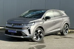 Renault Symbioz E-Tech Full Hybrid gris Cassiopée en 3/4 avant droit avec jantes 18 pouces et rétroviseurs noirs brillants.