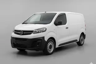 Opel Vivaro blanc en vue 3/4 avant droit, fourgon utilitaire avec porte latérale et pare-chocs noirs.