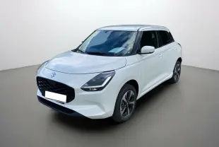 Suzuki Swift 1.2 Dualjet Hybrid Allgrip Pack blanche vue 3/4 avant avec jantes alu et vitres surteintées.